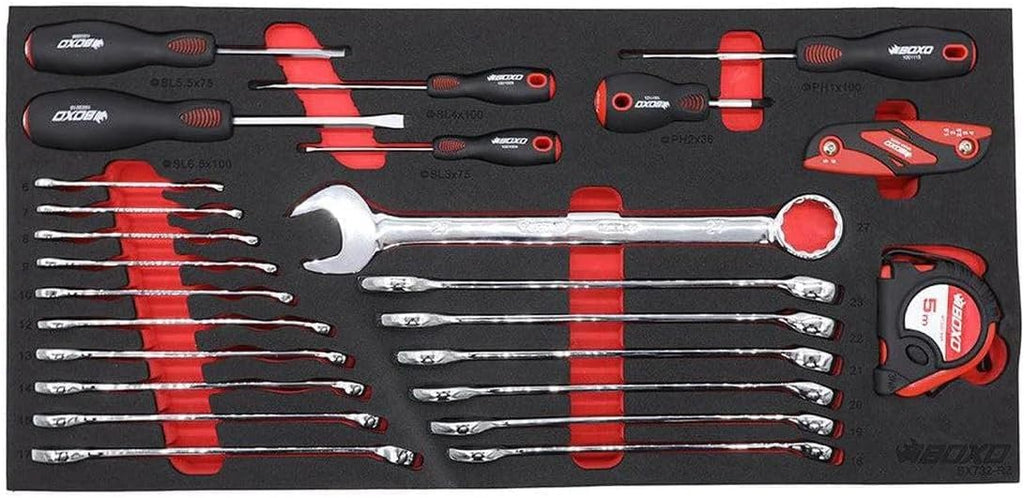 BOXO USA Heavy Duty 26' Toolbox 103 Piece MotoBox Locking Tool Set with 5 Drawers Carry Box (White)