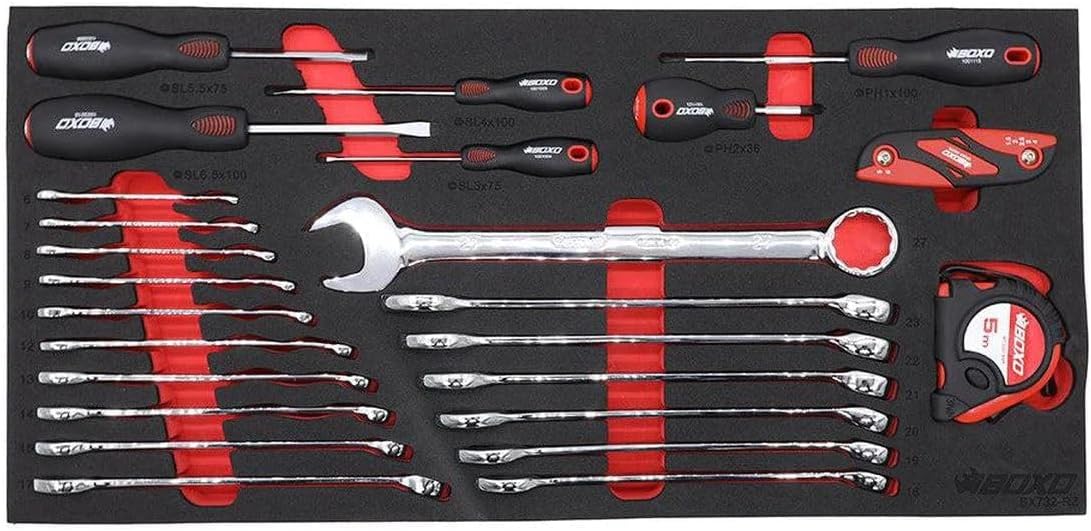 BOXO USA Heavy Duty 26' Toolbox 103 Piece MotoBox Locking Tool Set with 5 Drawers Carry Box (White)