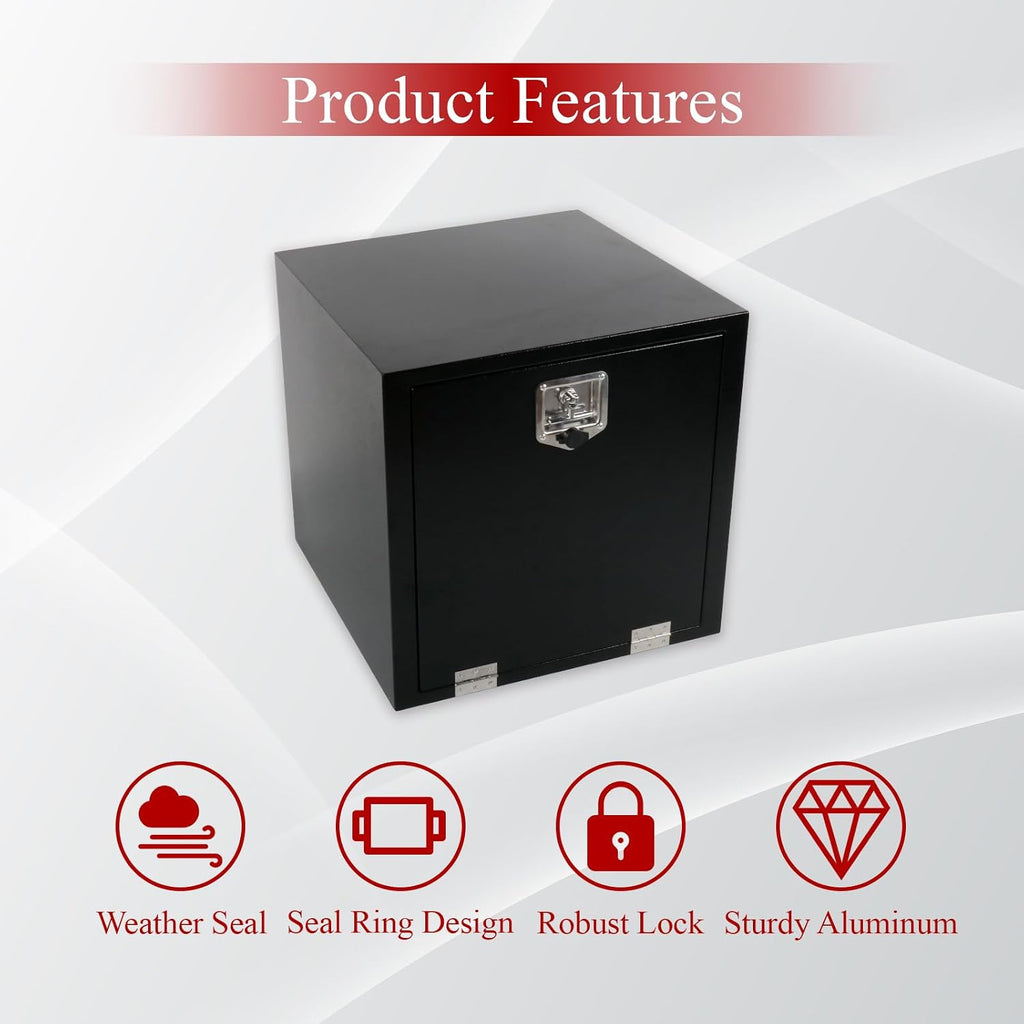 24'' Inch Steel Underbody Truck Tool Box & T-Handle Latch Heavy Duty For Trucks Trailers RV ATV Pickup Trucks Flatbeds Organization Storage Job Tool Chest -24'(L) x 24'(W) x 24'(H) Black