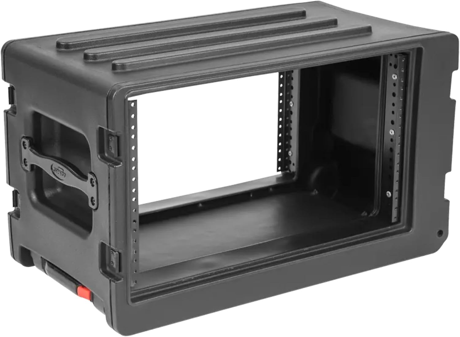 SKB 6U rSeries Shallow Rolling Rack with Integrated Back Wheels and 1-Touch Pull Handle, Comes with 8 Rack Units and Interlocking Molded Stacking Bars