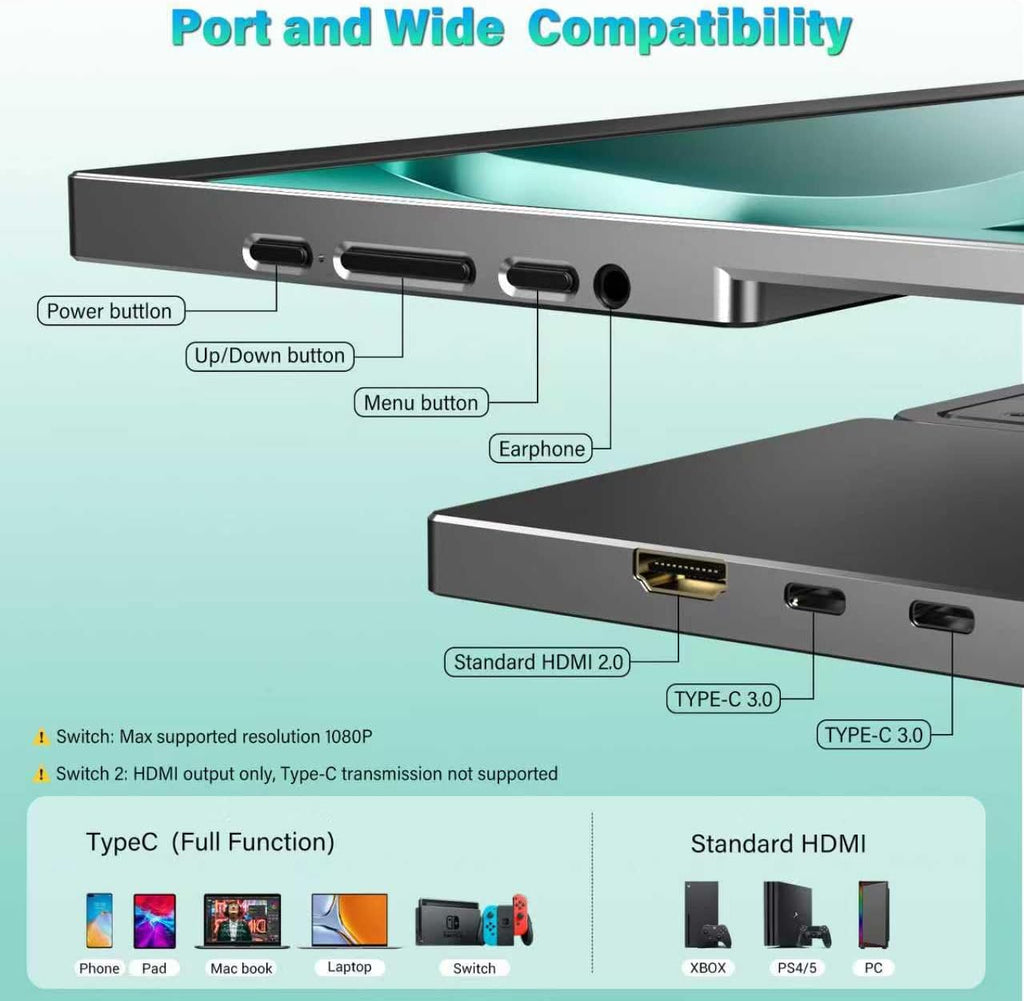 InnoView 16' Portable Monitor 120Hz 2.5K QHD 2160x1600 100% sRGB Laptop Screen Extender | 2 x Type-C & HDMI Portable Monitor for Macbook/Switch/PS5/Xbox(Adapter Excluded)