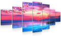 Startonight Huge Canvas Wall Art - Pink Sunset Beach - USA Large Home Decor - Dual View Surprise Artwork Modern Framed Wall Art Set of 7 Panels Total 40' x 95'
