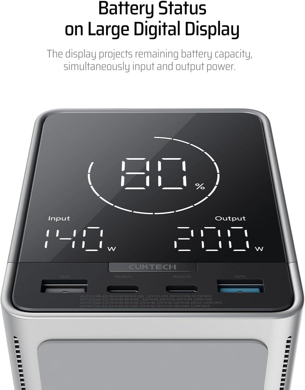 CUKTECH 30 140W Power Bank Station 40,000mAh(4S1P), 144Wh Portable Power Station for Travel/Outdoor Camping, Multi-Port for 5 Devices, Fast Charging for Laptop, iPhone, Camera, Drone, and More