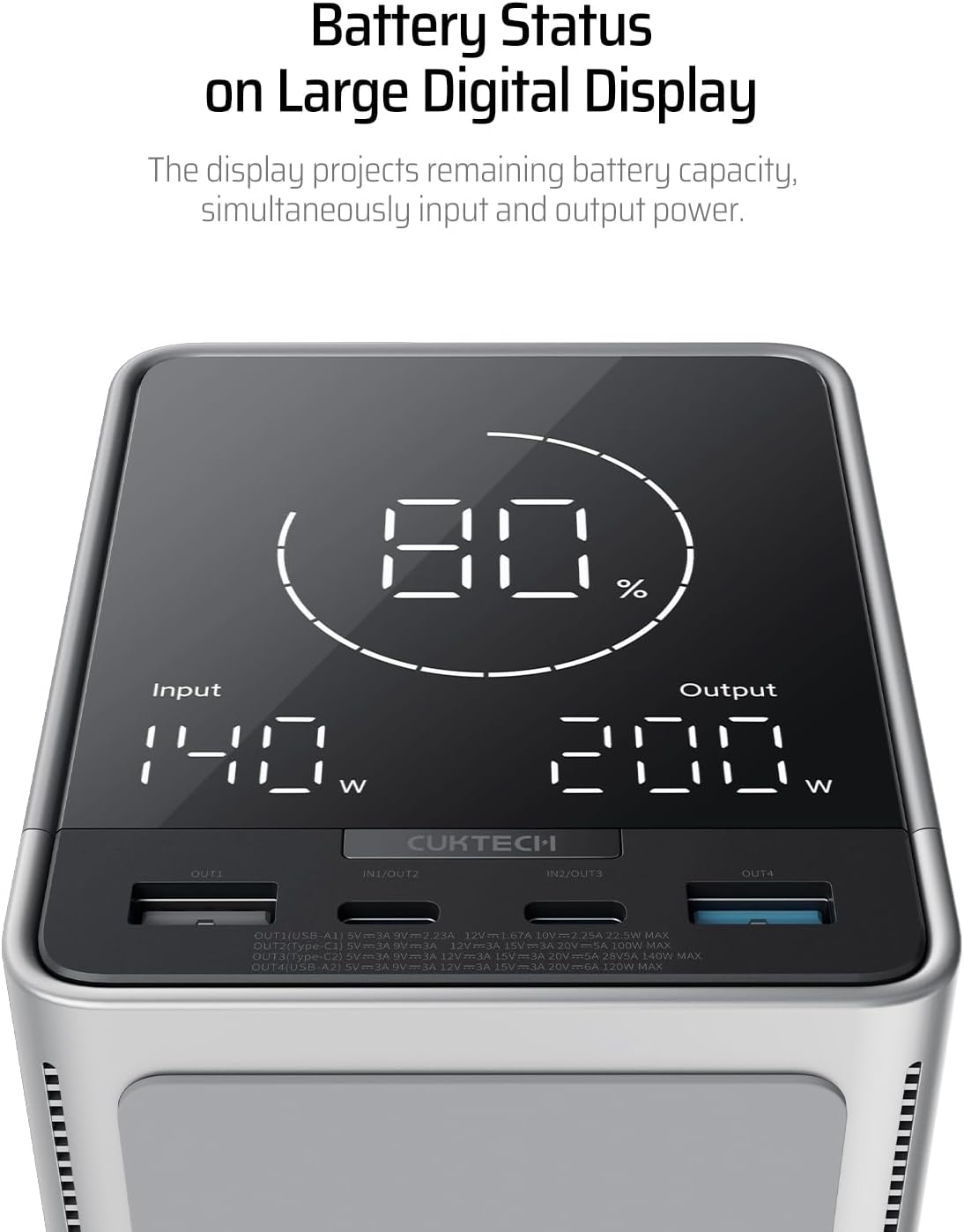 CUKTECH 30 140W Power Bank Station 40,000mAh(4S1P), 144Wh Portable Power Station for Travel/Outdoor Camping, Multi-Port for 5 Devices, Fast Charging for Laptop, iPhone, Camera, Drone, and More