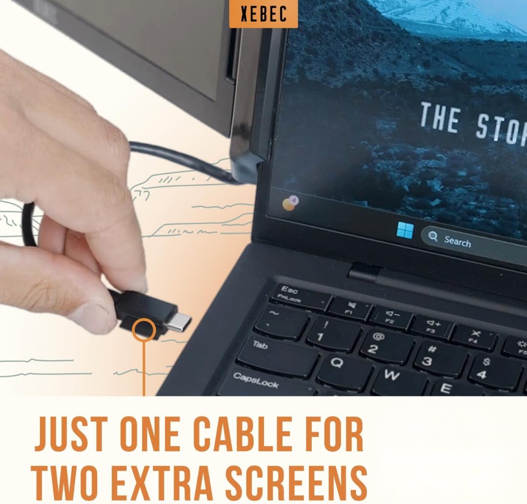 Xebec Tri-Screen 3 Laptop Screen Extender | Portable Monitor for Laptops 13″-18″ | Two 13.3 Inch Displays via One USB-C Cable | Plug and Play | Travel Case Included (Tri-Screen 3 for PC)