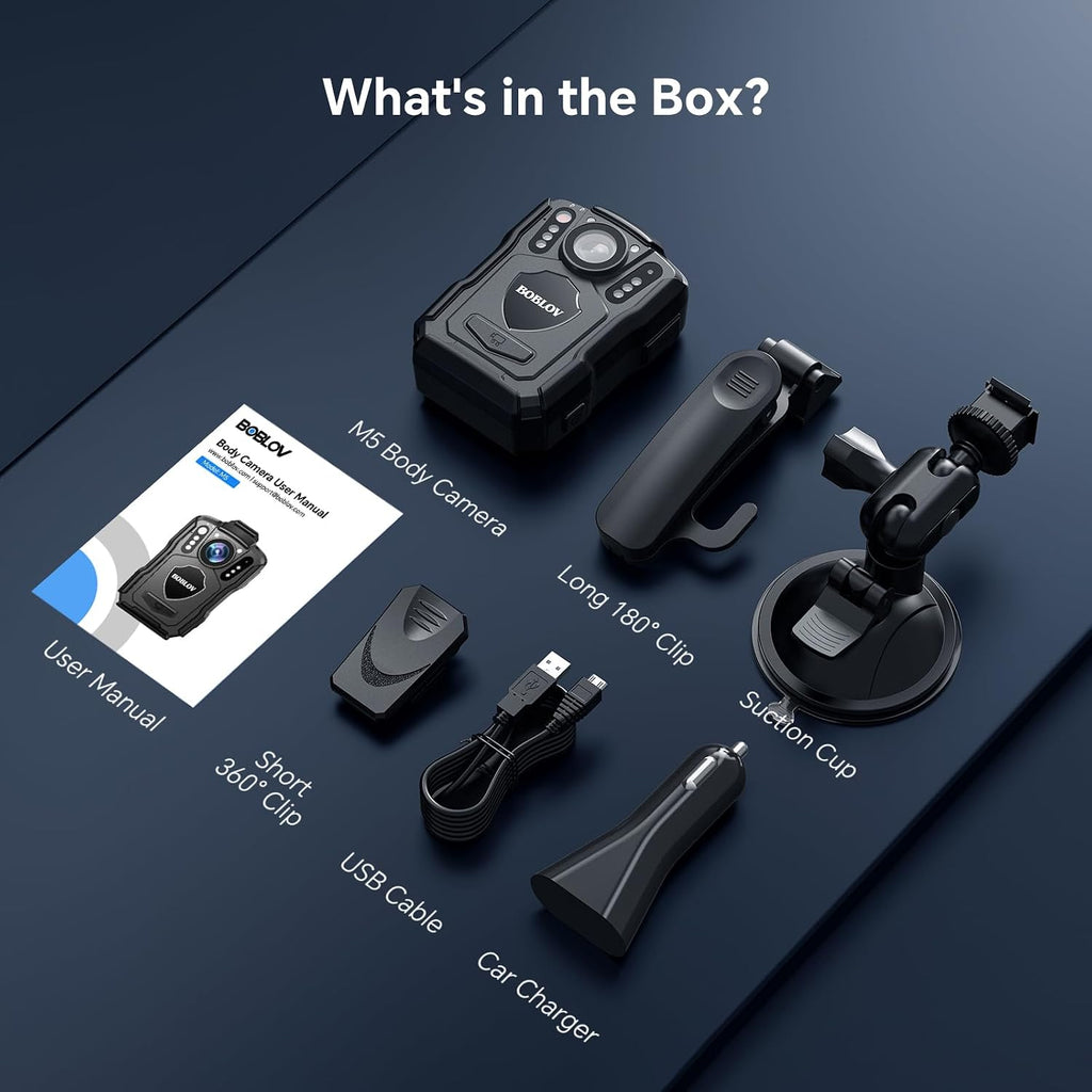 BOBLOV M5 2K 256G Police Body Camera, GPS Enabled &1440P Body Mounted Cam, Body Cam Built-in 4200MAH Battery,15Hours Record, IP67 Water Resistant, for Law Enforcement, with Car Suction Mount
