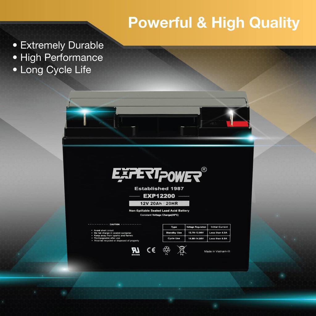 ExpertPower 4 Pack EXP12200 12V 20Ah - SLA Rechargeable 12V Battery for Ride on Toys, UPS, Lawn Mower, Generator, Medical Devices, Wheelchair, Mobility Scooter Battery Replacement 12 Volt AGM