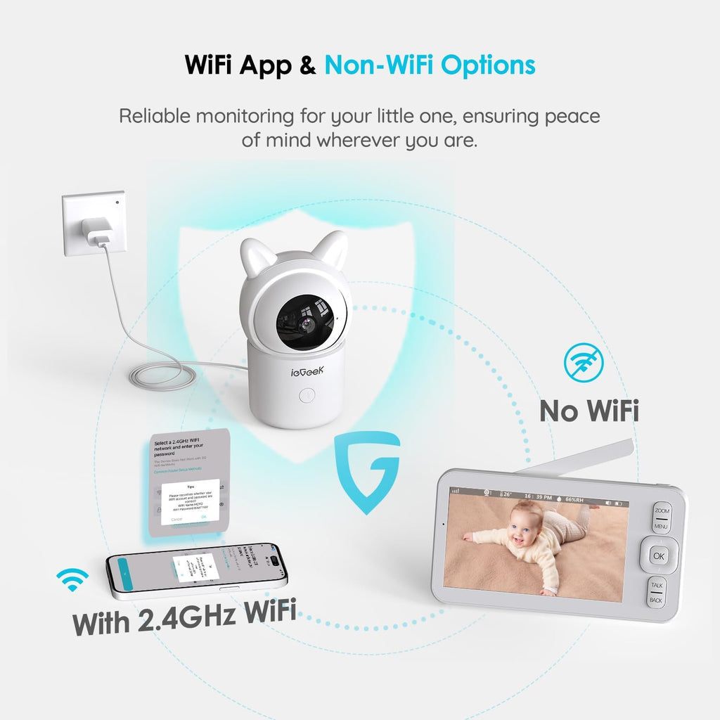 ieGeek Baby Monitor with 2 Cameras, 5' Screen & 1080P Cameras & Free Smart App Split Screen Dual Baby Monitor, Upgraded Night Vision/PTZ/2-Way Audio/Auto Tracking Detection Notification and Alert