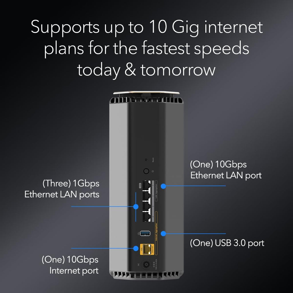 NETGEAR Nighthawk Tri-Band WiFi 7 Router (RS600) - Router Only, BE18000 Wireless Speed (up to 18 Gbps) – 10 Gig Internet Port - Covers up to 3,300 sq. ft., 150 Devices - Free Expert Help