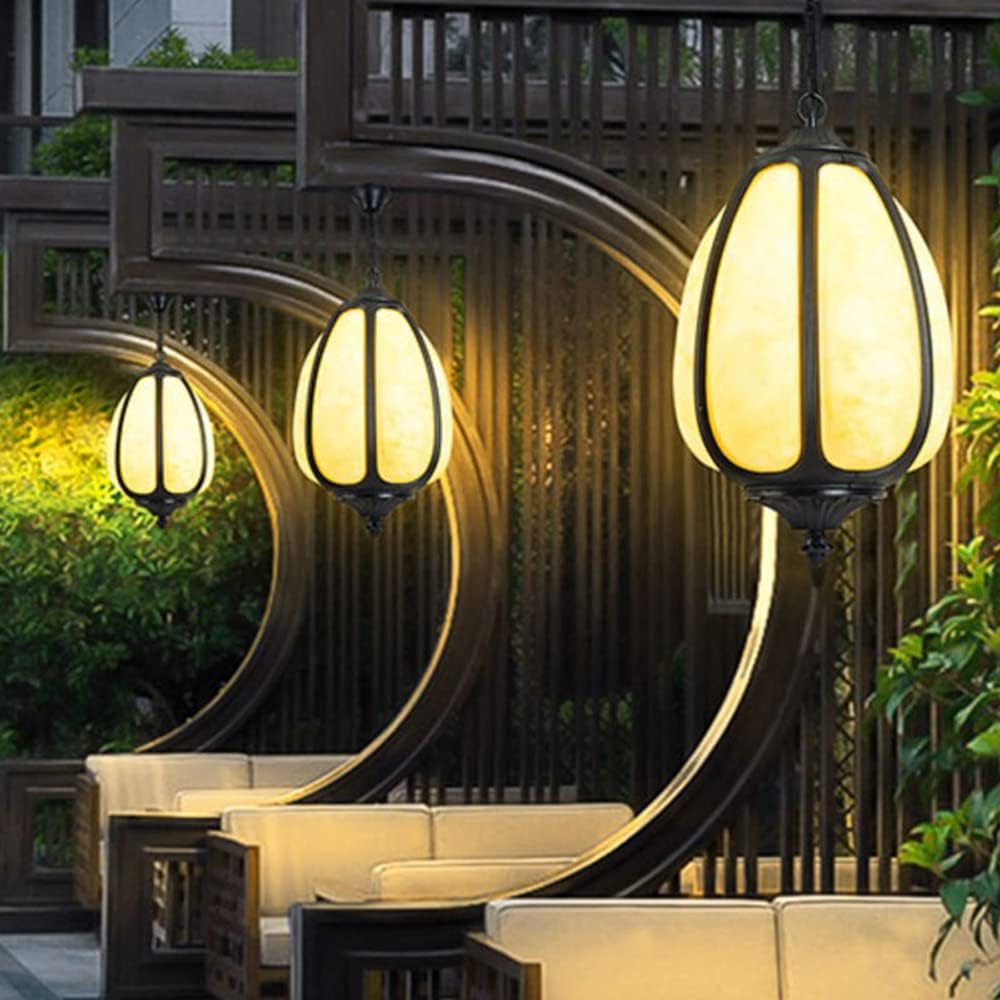 Outdoor Pendant Lights Waterproof Hanging Lights Fixture Corridor Courtyard Decoration Ceiling Lamp Aisle Villa Garden Pavilion Pendant Lantern Elliptical Shape Hanging Lamp