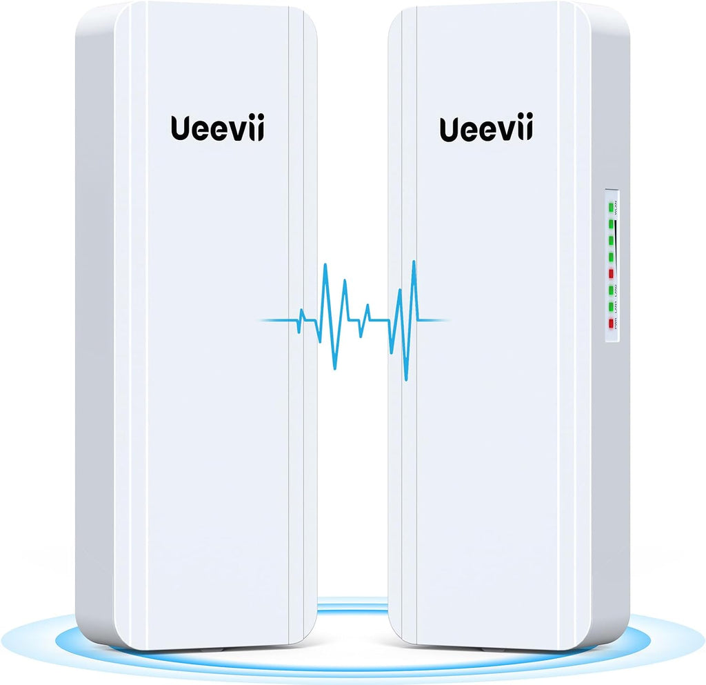 UeeVii 2.4G & 5G Dual Band Wireless Bridge, IP65 Outdoor Point to Point WiFi Bridge CPE5824 with 2 1000Mbps RJ45 Port,16dBi High-Gain Antenna, 5KM Long Range, 24V PoE Power, for Barn Shop Garage