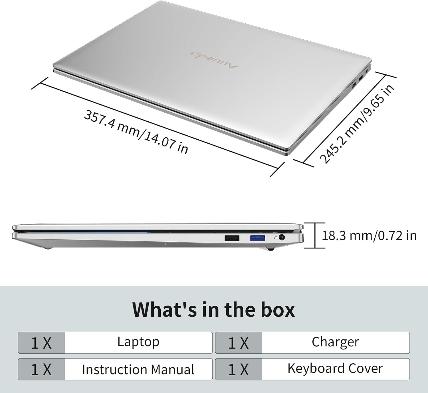 Auusda 16' Traditional Laptop Computer, i3 Processor 16GB RAM 1TB SSD Silver Laptops Notebook with Backlit Keyboard, Fingerprint, WiFi 6 Bluetooth 5.3 Laptops for Students & Office USB-C Port