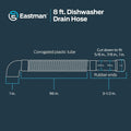 Eastman 8 Foot Dishwasher Drain Hose, Universal Fit with 5/8 In, 7/8 or 1 In OD Drain Outlet, 90 Degree Rubber Elbow, Corrugated, Gray PVC, 91218 (Pack of 8)