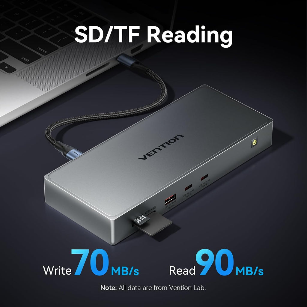 VENTION 11-in-1 DisplayLink Docking Station 3 Monitors with USB 3.2 A/C for MacBook/Dell/HP,USB C Laptop Docking Station Dual Monitor,4K@60Hz HDMI,DP,PD 100W, RJ45,SD/TF with USB-C Cable