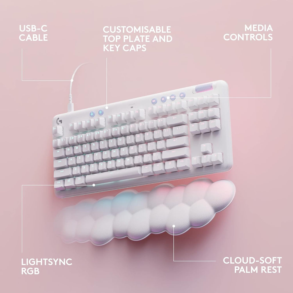 Logitech G713 Wired Mechanical Gaming Keyboard with LIGHTSYNC RGB Lighting, Linear Switches (GX Red), and Keyboard Palm Rest, PC and Mac Compatible - White Mist