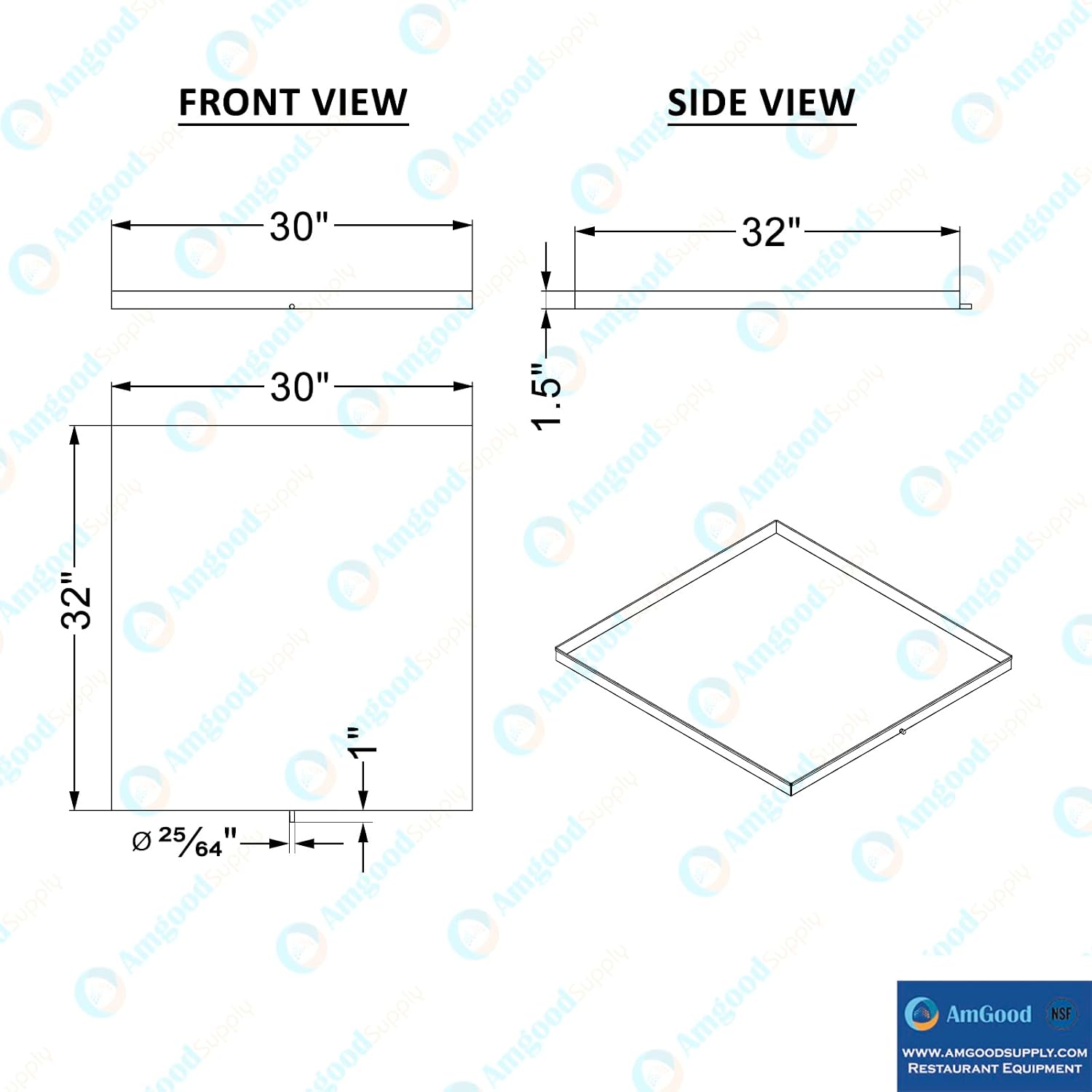 32 in. x 30 in. x 1.5 in. Washing Machine Drain Pan with Drain Hole and Hose Adapter.