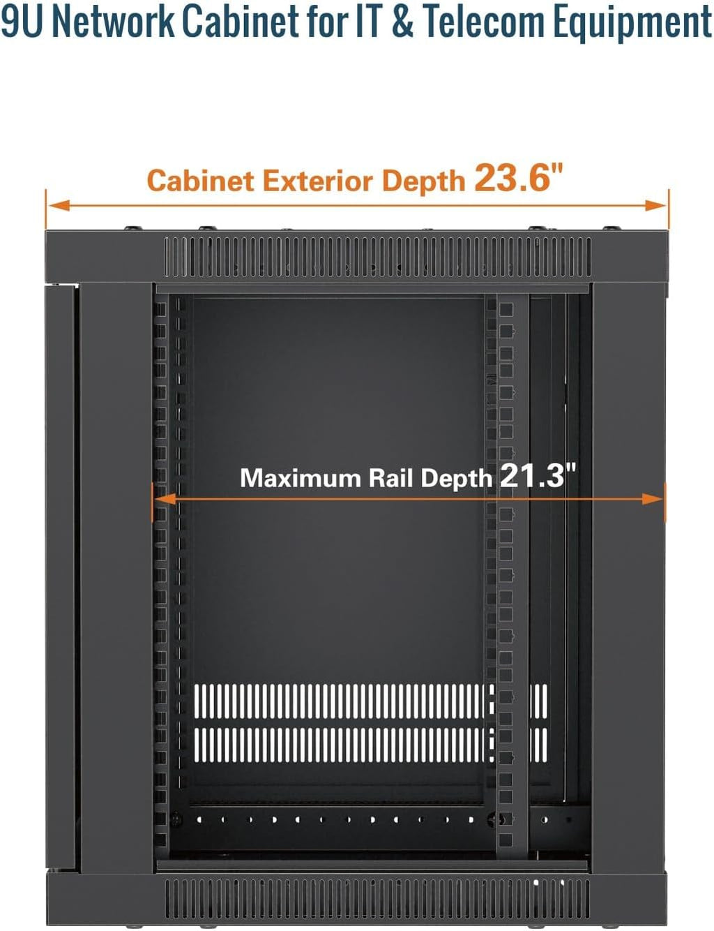 Tecmojo 9U Wall Mount Rack Cabinet, Heavy-Duty 176 Lbs High Load Capacity, 19' Enclosed Server Network Rack with 2 Colling Fans, Mesh Door, 23.6' Deep – Elite Collection
