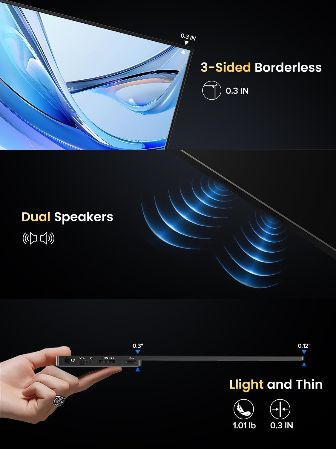 UPERFECT 4K OLED Portable Monitor, 13.3' UHD 3840x2160 Laptop Display, 150% sRGB, 500 Nits, 1ms Response, Ultra-Slim Aluminum Design, Travel Monitor for PC, Phone, Game Console - UColor O Lite