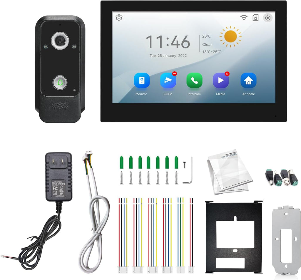 Wifi Wired Video Doorbell System (Wiring Required), 10 Inch High-Definition Monitor +Ring Camera, Support Two-Way Intercom Tuya APP Remote Control & 1080P IR Night Vision for Villa Home Apartment