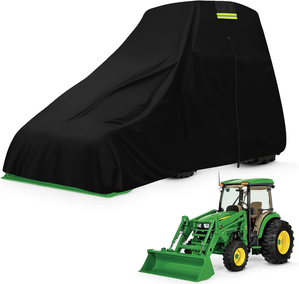 Waterproof Tractors Cover Fit Most Campact Tractor with Cabin and Front Loader, 600D Oxford Cloth Tractors Cover for Snow Rain Dust Protection, 150 L x 75 W x 110 H in