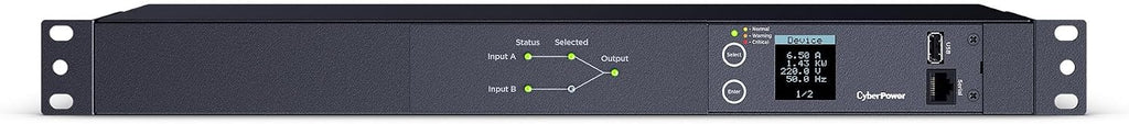 CyberPower PDU24004 Metered ATS PDU, 200-240V, 15A (Derated to 12A), 12 Outlets, 1U Rackmount