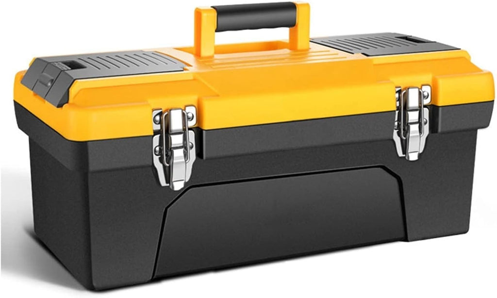 Portable Tool Box Portable Tool Box Lockable Storage Tool Box Organizer with Removable Tray and Stainless Steel Double Lock, Black Small Parts Box (Size : M)