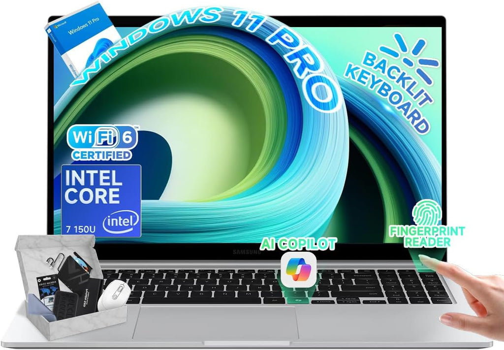 Samsung Galaxy Book4 Business Laptop - 15.6 FHD Display, Intel 10-Core 7 150U, 16GB RAM, 512GB SSD, Backlit Keyboard, Fingerprint, Copilot AI PC, Windows 11 Pro, w/Accessories