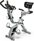 pooboo Folding Exercise Bike, Foldable Upright Stationary Bike, Indoor Cycling Magnetic X-Bike with 8-Level Adjustable Resistance, 6.6 LBS Flywheel, 300LB Capacity, Back Support Cushion for Home Gym