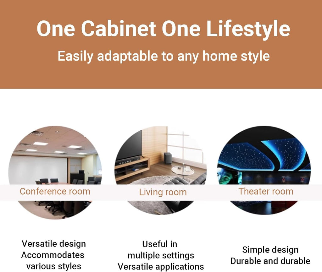 2/3 Tier AV Stereo Cabinet Movable,Wood Audio Video Media Rack Stand with Glass Door,Built-in Silent Exhaust Fan,Adjustable Shelves,DVD Component Shelf for Home(Walnut,Large)