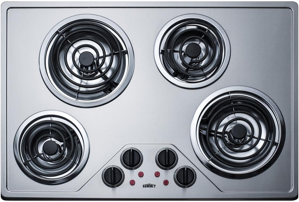 Summit 30' 4 Burner Electric Cooktop, 230 Volt Coil Electric Cooktop, ADA compliant, Stainless Steel- CR430SS
