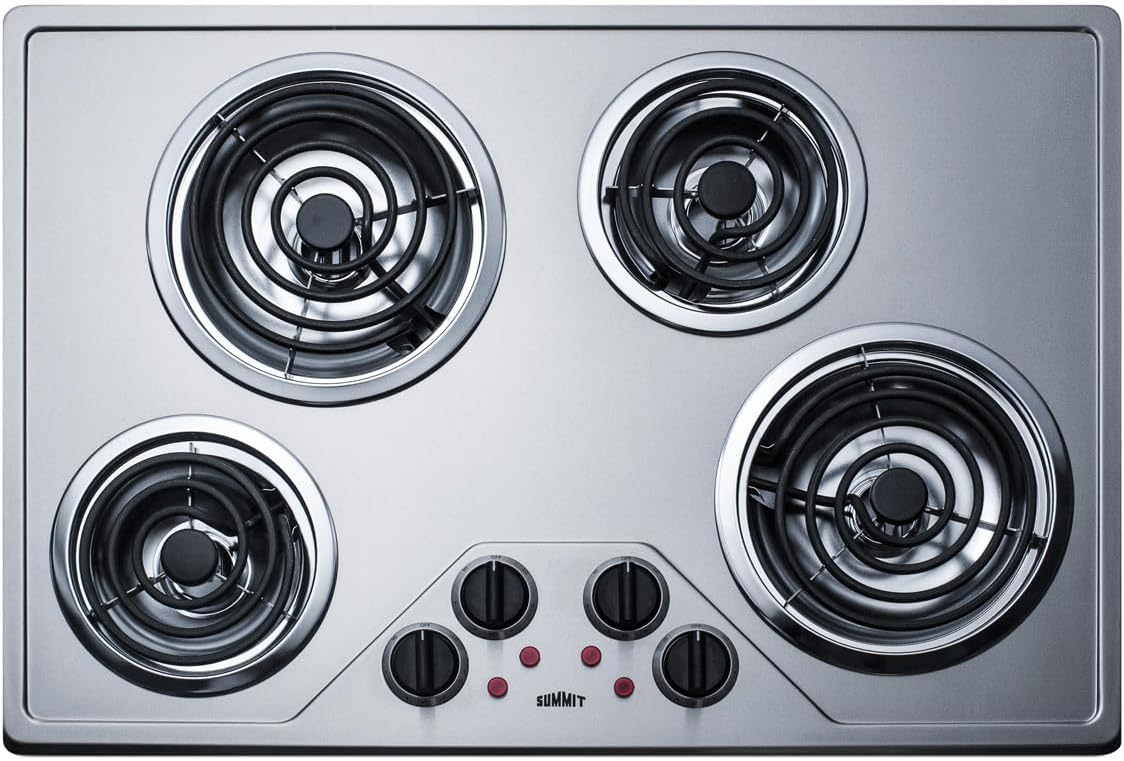 Summit 30' 4 Burner Electric Cooktop, 230 Volt Coil Electric Cooktop, ADA compliant, Stainless Steel- CR430SS