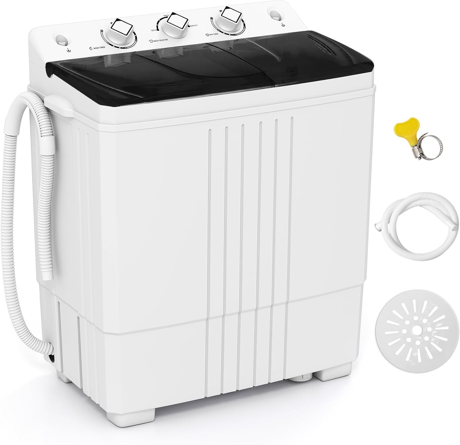 Giantex Portable Washing Machine, 20 LBS Washer & Spinner Combo with Built-in Drain Pump & Time Control, Compact Twin Tub 12 LBS Washing & 8 LBS Spin Drying for Apartment Dorm RV (Black+White)