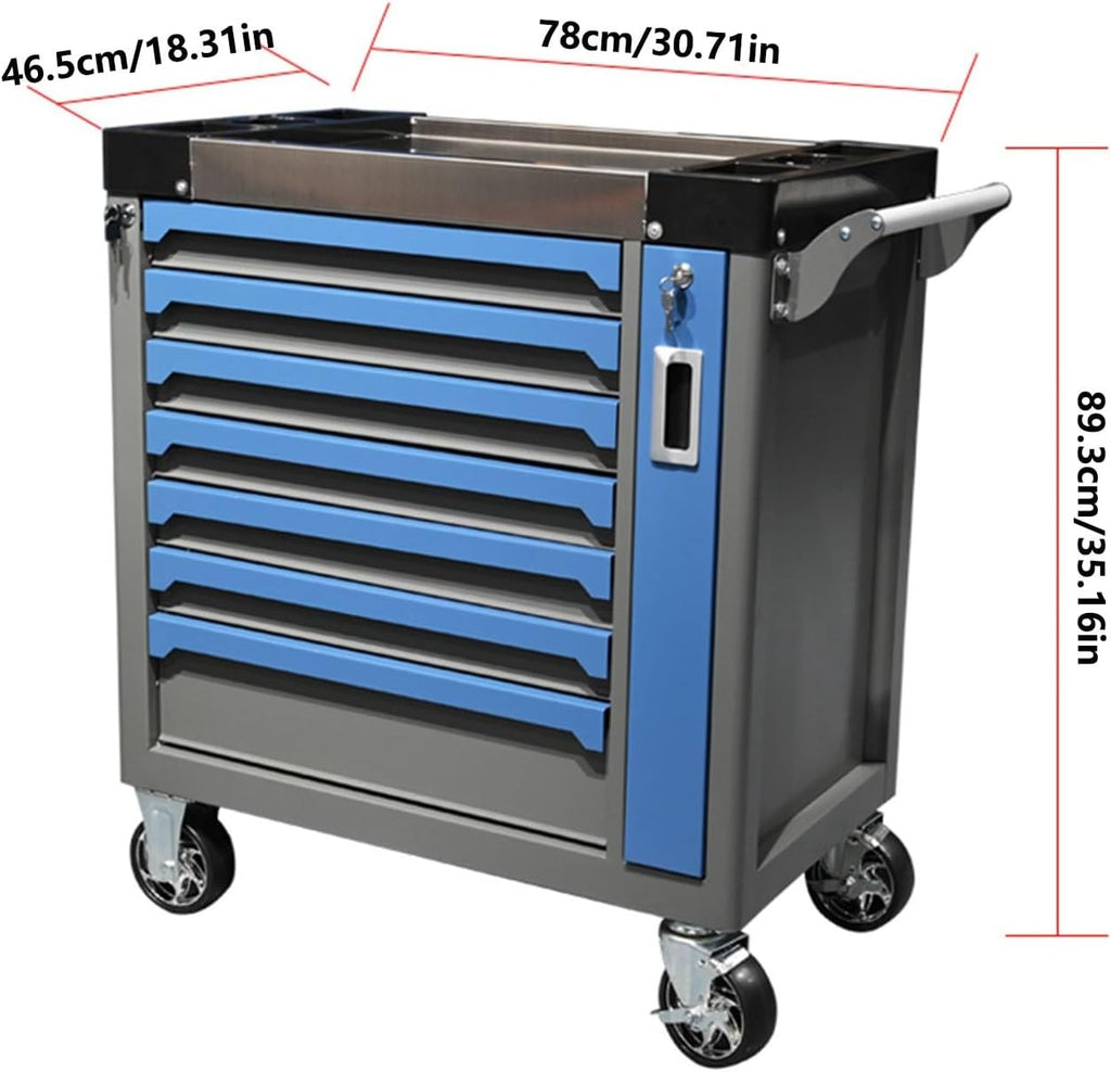 Multifunctional Tool Chest with 7 Drawers, Rolling Tool Cabinet with Wheels, Toolbox with Independent Self-Locking Anti-Tip System, for Warehouse&Workshop for Garage