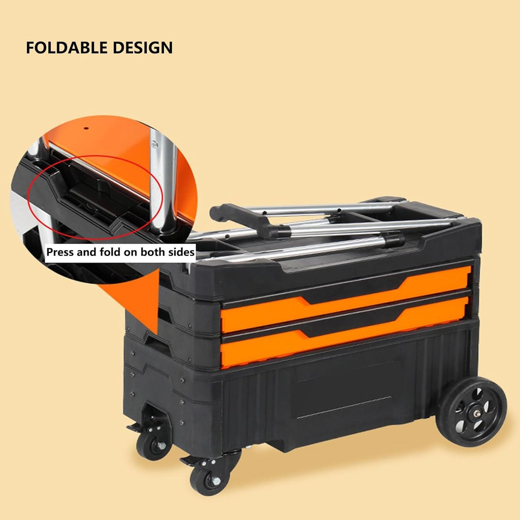 Tool Box Folding Service Cart, Heavy Duty 4-Shelf Rolling Tool Cart, Emovable Tool Trolley for Warehouse Storage, Garage, Cleaning Tool Storage