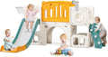 8 in 1 Toddler Slide,Kids Climber Slide with Storage Space and Non-Slip Steps,Indoor Outdoor Playset with Basketball Hoopa and Telescope,Slide for Toddlers 3+