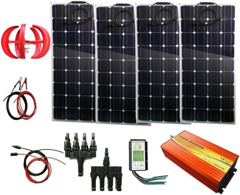 700W Wind-Solar Generator Kit: 300W Wind Turbine Generator & 4PCS 100W Solar Panels &1500W Inverter (Peak 3000w) &Hybrid Controller for RV, Camping, Boat, Caravans, Motorhome