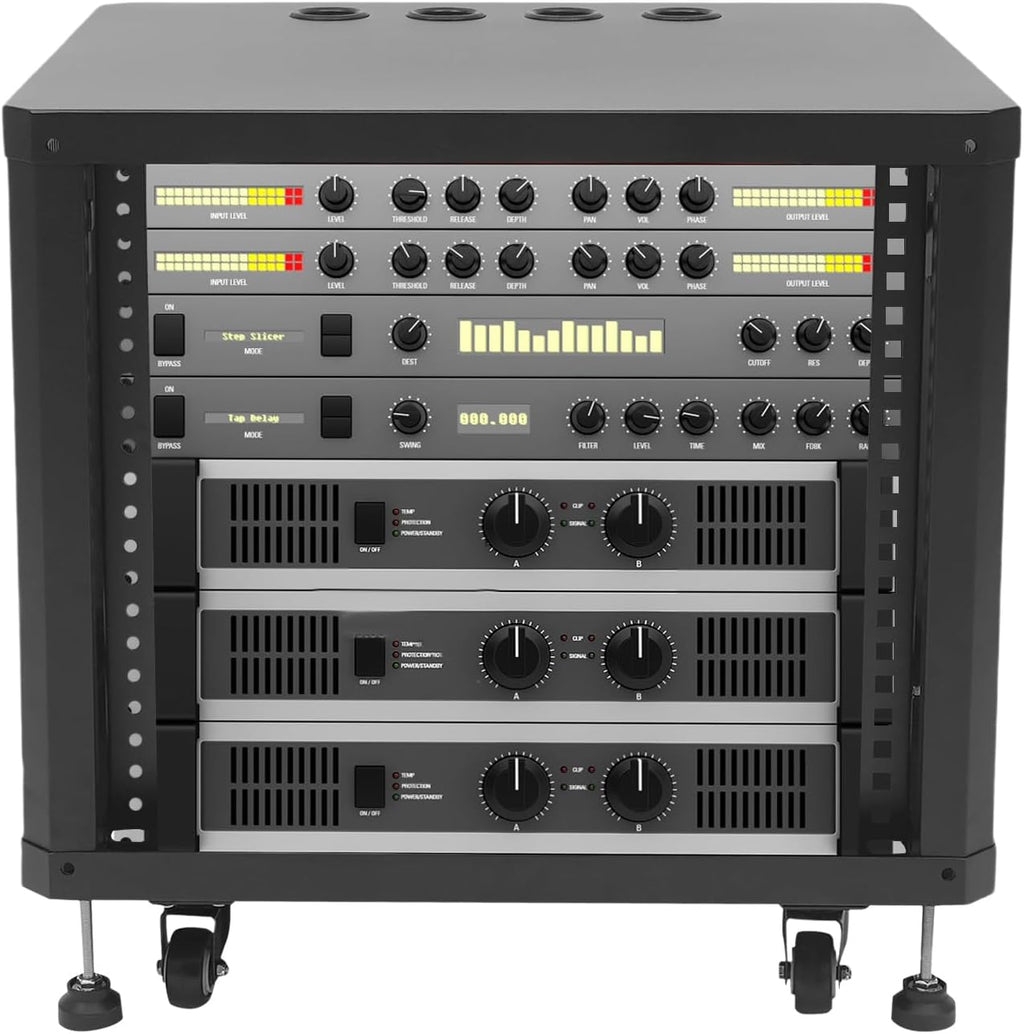 Network & Stereo Rack, 9U Steel Open Frame Home Studio Rack with Caster Wheels, Video Stage Stereo Equipment Storage Cabinet Stand On Wheels for Audio Video, Server and Network Gear