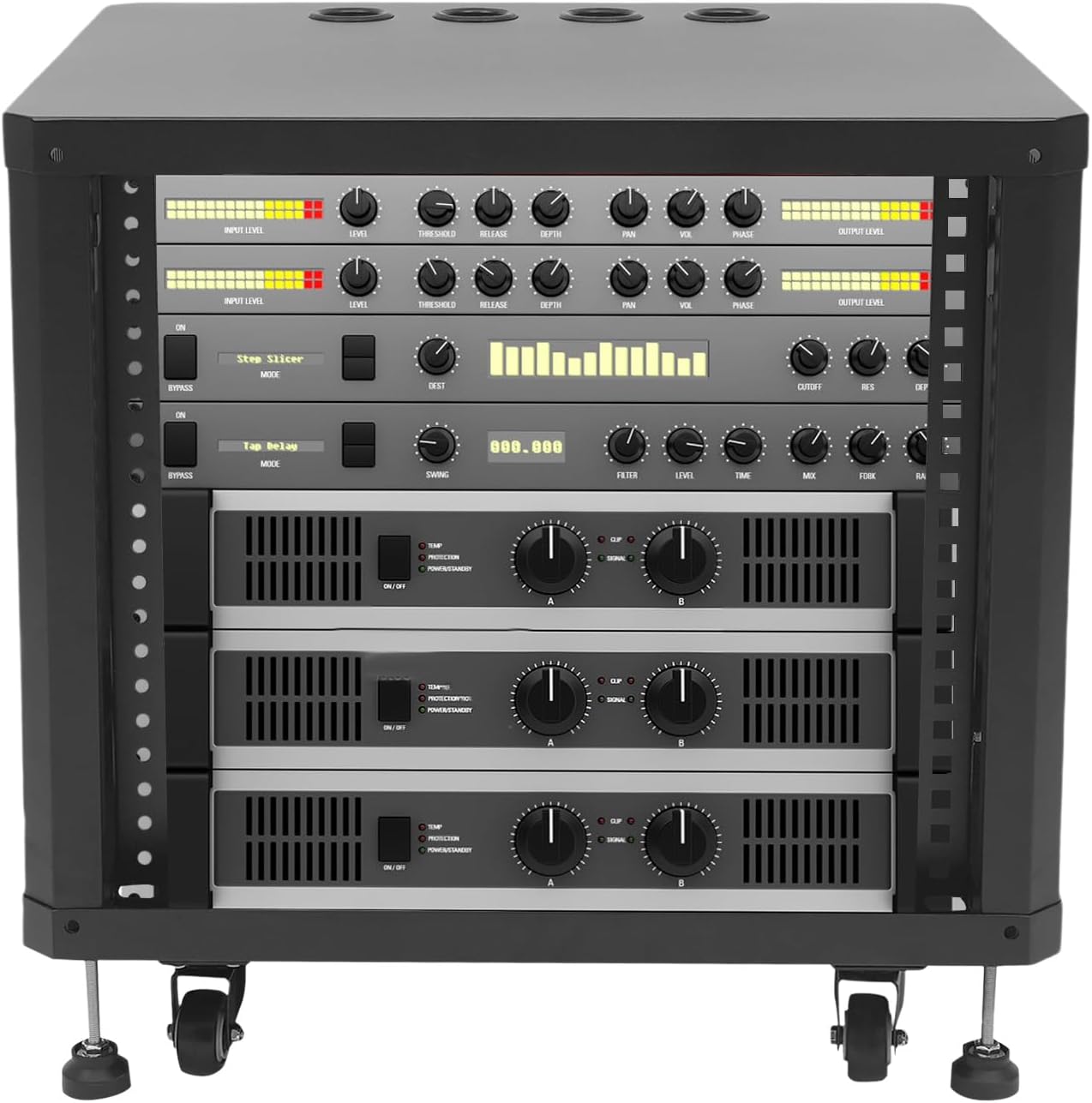 Network & Stereo Rack, 9U Steel Open Frame Home Studio Rack with Caster Wheels, Video Stage Stereo Equipment Storage Cabinet Stand On Wheels for Audio Video, Server and Network Gear