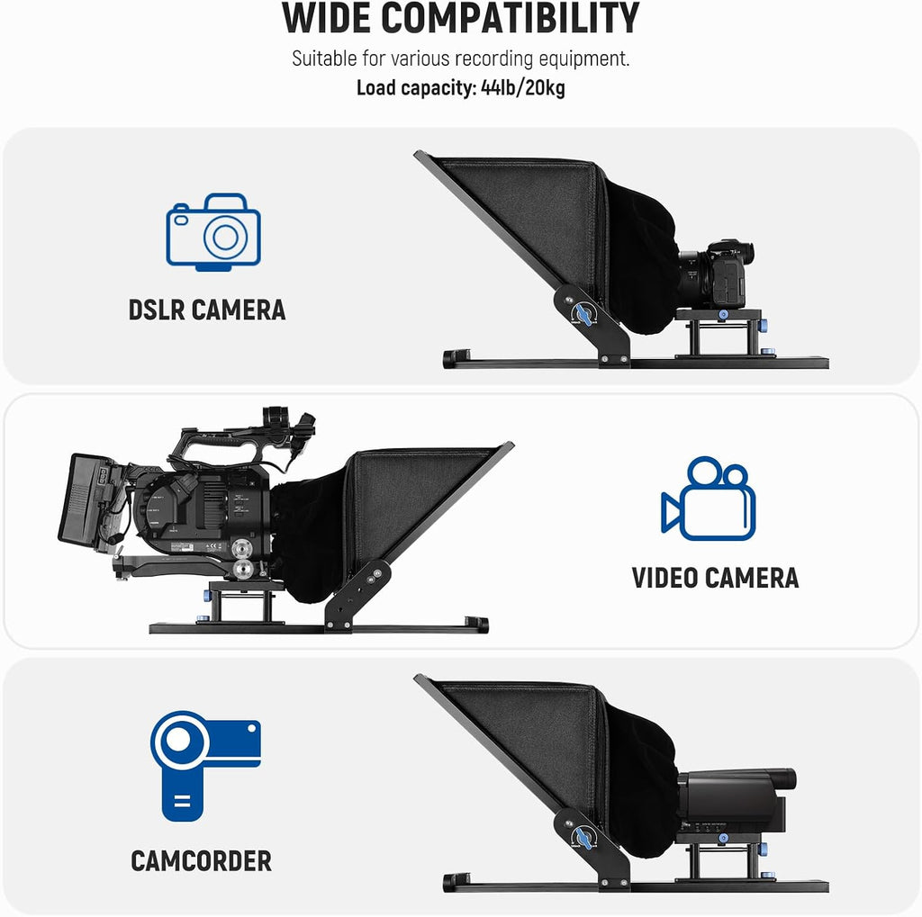 NEEWER Teleprompter X17 II with RT113 Remote/APP Control, 17' HD Beamsplitter All Metal Frame Upgraded Camera Mount QR Plate Compatible with Manfrotto 501PL iPad iPhone, Max Load 44.1Ib, Assembly Free
