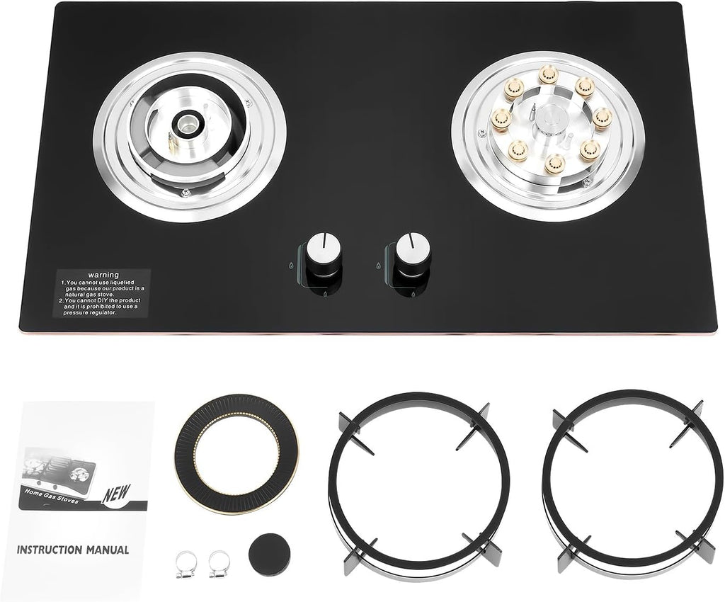 28' Black Gas Cooktop 2-Burner Cooktops with Strong Flame Natural Gas Stove, Built-In Countertop Gas Stovetop Cooktops Gas Cooker for Griddle, Pan