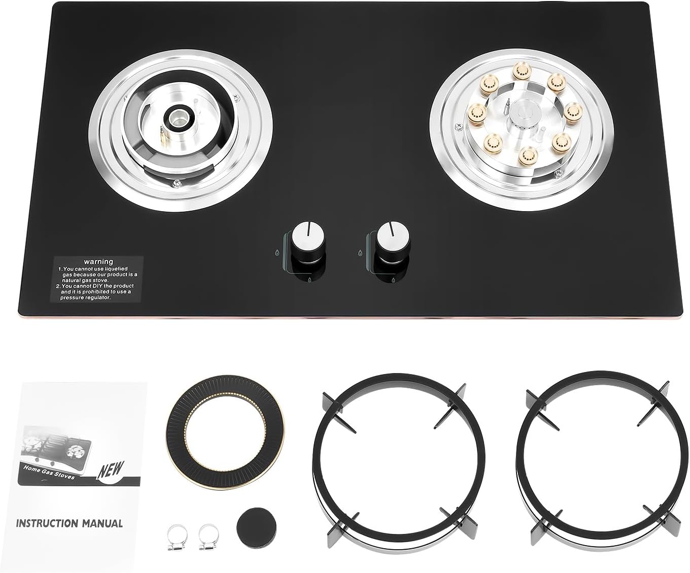 28' Black Gas Cooktop 2-Burner Cooktops with Strong Flame Natural Gas Stove, Built-In Countertop Gas Stovetop Cooktops Gas Cooker for Griddle, Pan