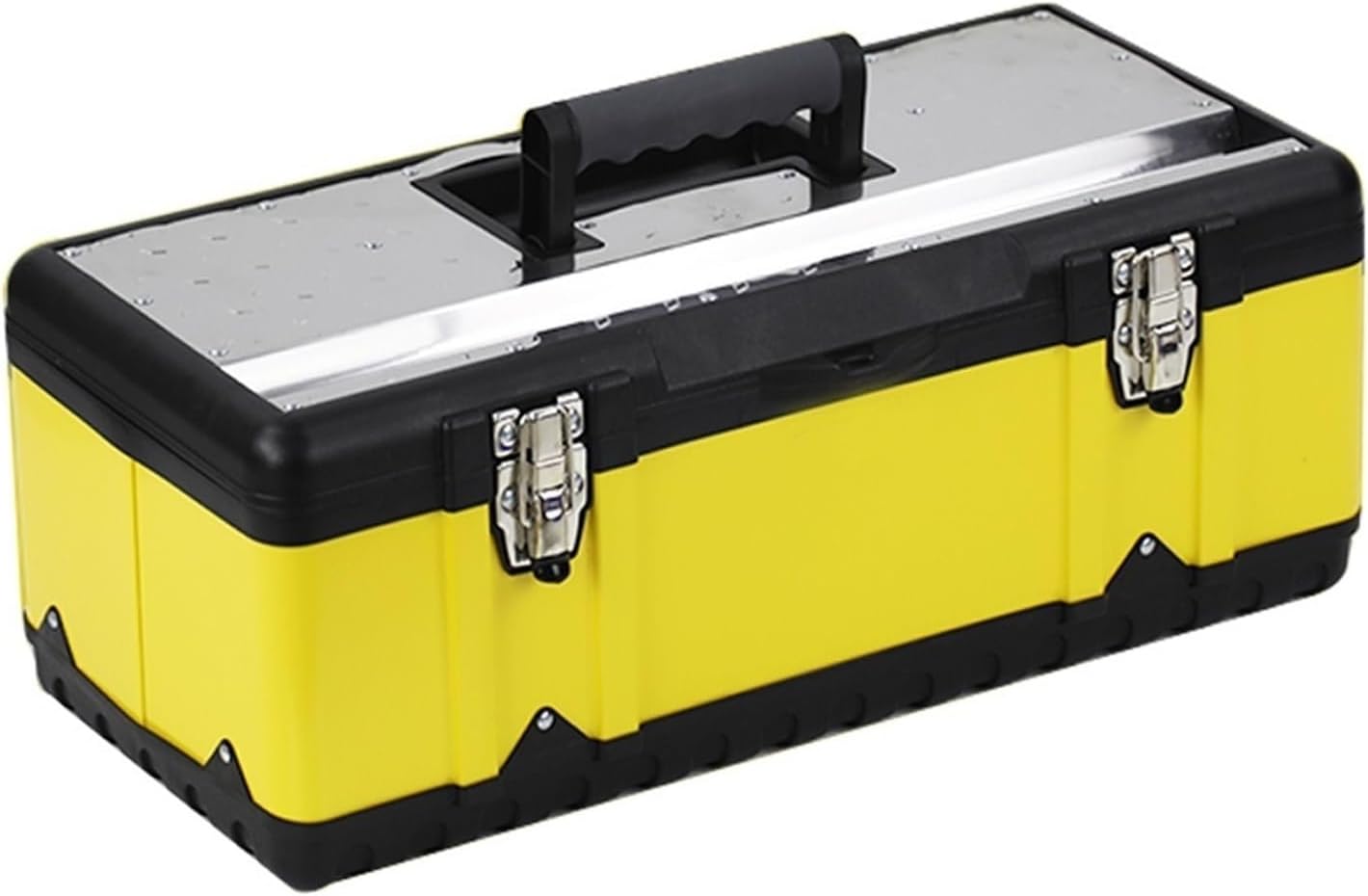 Toolbox Toolbox Thick Stainless Steel Toolbox Storage Box Metal Latch Tool Storage and Removable Tray Non-Slip Handle (4 Sizes) Tool Box(Yellow,Large)