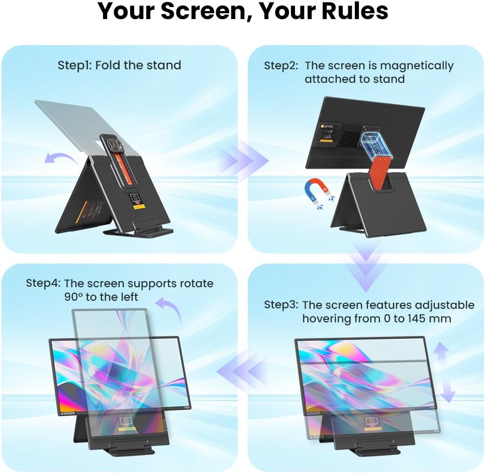 Hyangin 24-inch Large Portable Monitor for Laptop, 2026 Upgraded 1080P FHD 100Hz Portable Screen,125% sRGB IPS Portable Second Monitor with Adjustable Stand for Laptop, MacBook, Phones