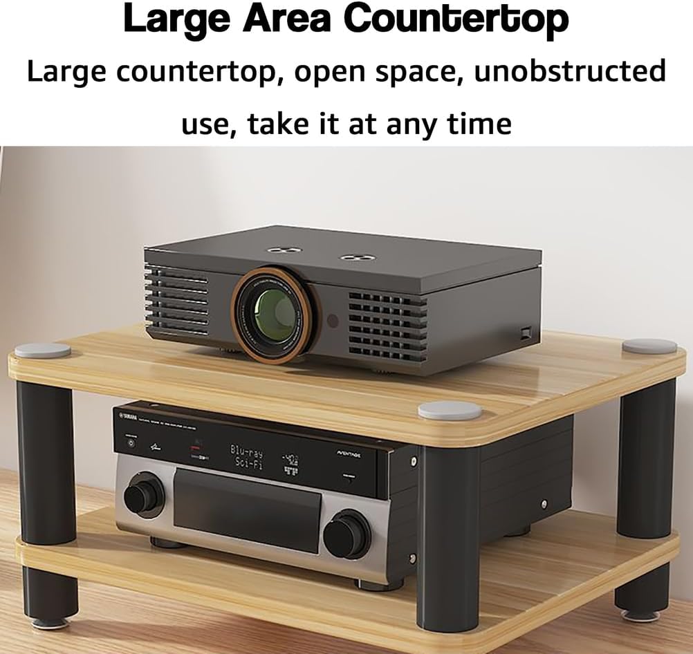 Desktop Video Audio Rack AV Media Stand with Wooden Shelf, Open Stereo Cabinet Corner Component Cabinet, Portable Media Storage Cabinet for Computer Desk,Black,3 Tier W 19.7″