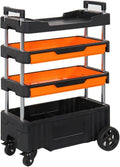 Toolbox Folding Service Cart, Heavy Duty 4-Shelf Rolling Tool Cart, Emovable Tool Trolley for Warehouse Storage, Garage, Cleaning Tool Box