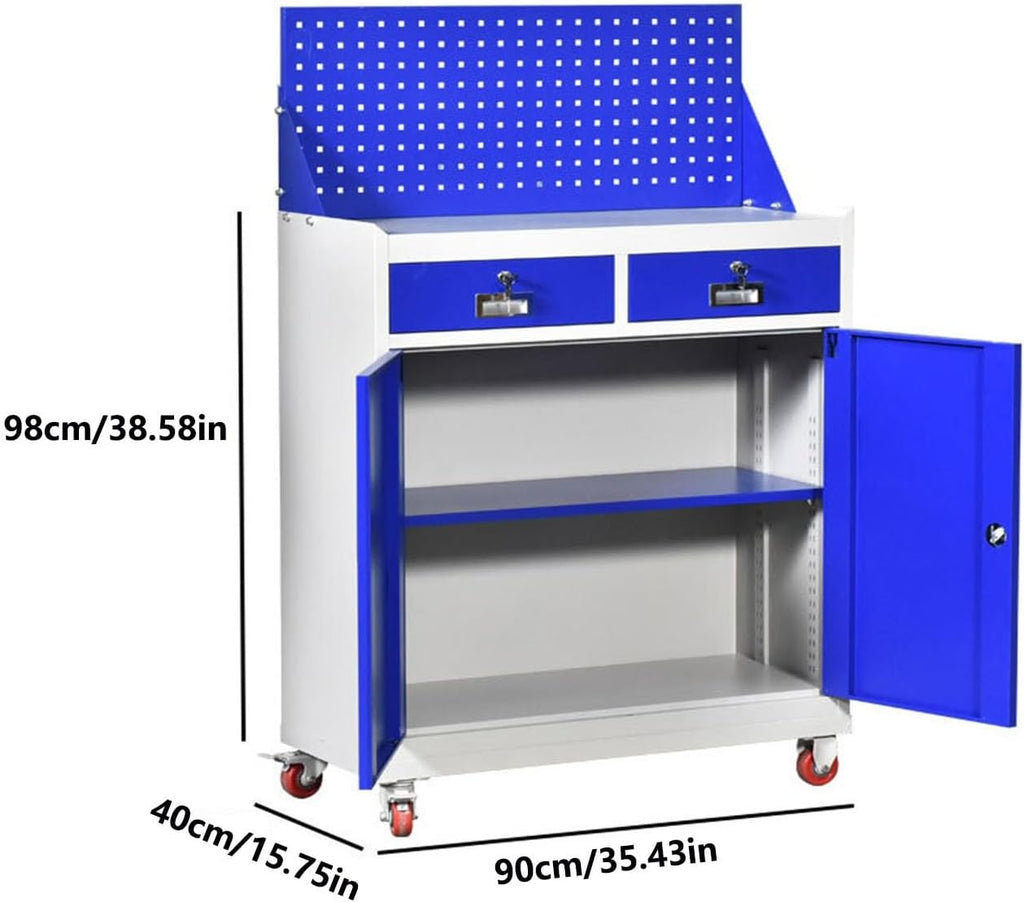Multifunctional Rolling Tool Chest with Wheels and Locking System, 2-Drawer Tool Organizer Cabinet, Tool Chest Workbench for Tools & Accessories Storage for Garage