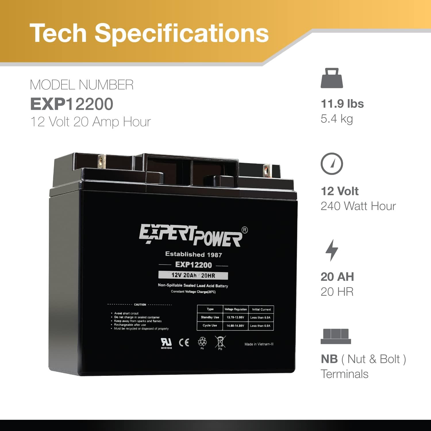 ExpertPower 4 Pack EXP12200 12V 20Ah - SLA Rechargeable 12V Battery for Ride on Toys, UPS, Lawn Mower, Generator, Medical Devices, Wheelchair, Mobility Scooter Battery Replacement 12 Volt AGM
