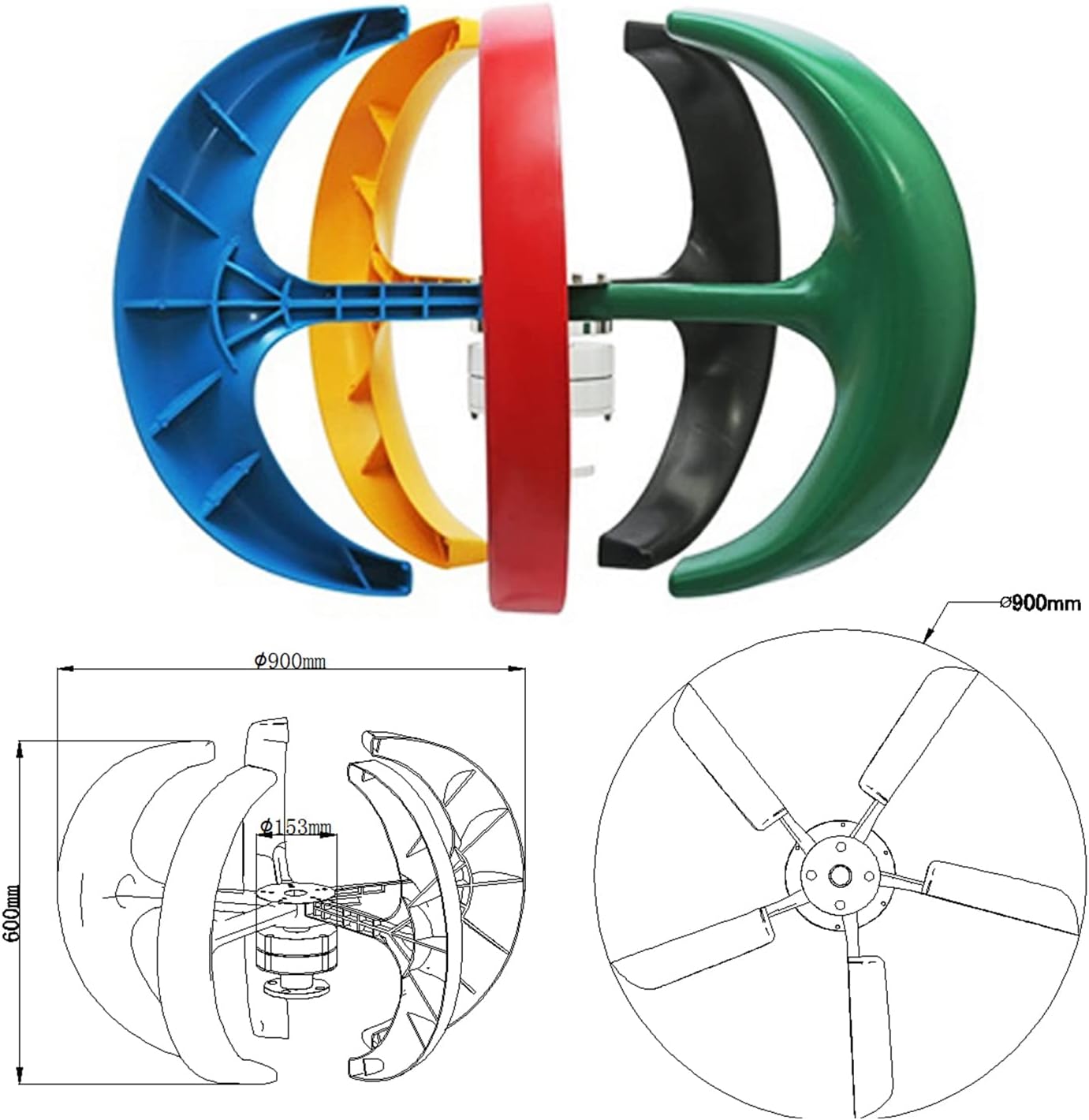 3000W Excellent Wind Generator Kit, 12V/ 24V/48V Automatic Motor Kit Windmill Energy Charge Turbines Vertical Axis for Home Camping