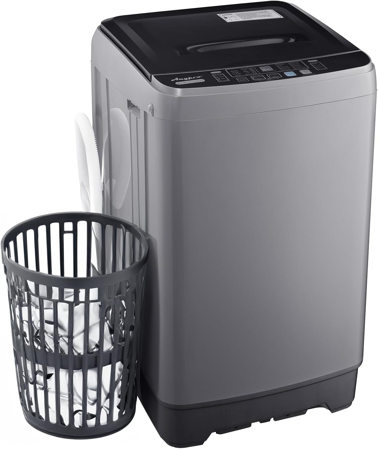 Anypro Portable Clothes Washing Machines 17.8LBS Full Automatic Washer and Spinner Combo with 10 Programs and 8 Water Levels, Compact Laundry Wash Machine for Apartment RV Dorm Home, Grey