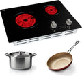 21 Inch 2 Burners Electric Cooktop 3700W Apartment Electric Stove Top Double Radiant, UL Certified, 9 Heating Level Knob Control, Overheating Protection, 110V-240V Ceramic Glass Cooktop